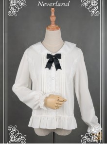 White Lovely Cat Ears Collar Long Sleeve Chiffon Lolita Blouse