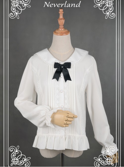 White Lovely Cat Ears Collar Long Sleeve Chiffon Lolita Blouse