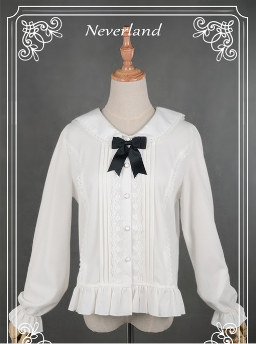 White Lovely Cat Ears Collar Long Sleeve Chiffon Lolita Blouse