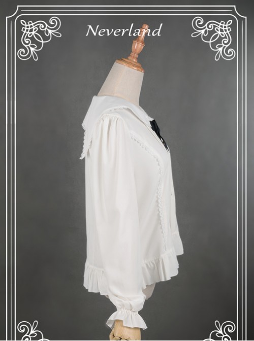 White Lovely Cat Ears Collar Long Sleeve Chiffon Lolita Blouse