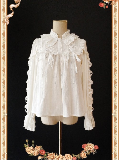 Warm Milk Tea Pure Cotton White Lace Puff Sleeve Classic Lolita Shirt