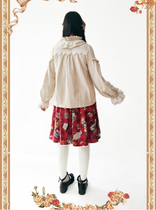 Warm Milk Tea Pure Cotton Apricot Color Lace Puff Sleeve Classic Lolita Shirt