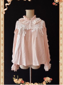 Warm Milk Tea Pure Cotton Pink Lace Puff Sleeve Classic Lolita Shirt