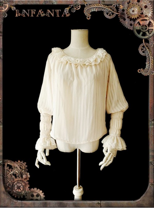 Mechanical Puppet Series Rice White Transparent Stripes Steam Punk Lolita Shirt
