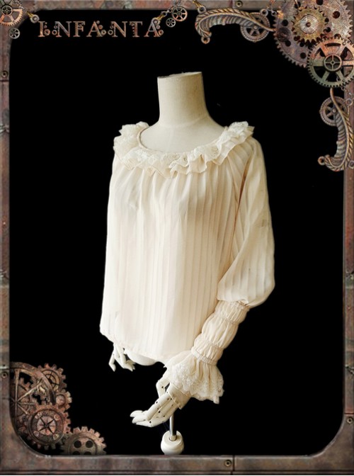 Mechanical Puppet Series Rice White Transparent Stripes Steam Punk Lolita Shirt