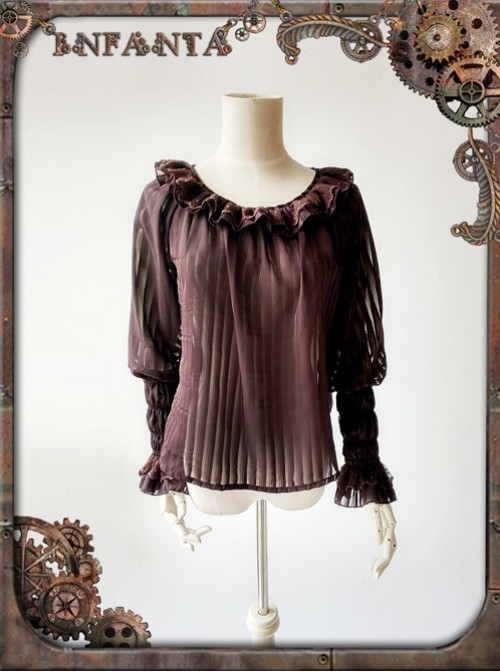 Mechanical Puppet Series Brown Transparent Stripes Steam Punk Lolita Shirt