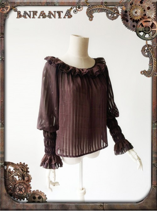 Mechanical Puppet Series Brown Transparent Stripes Steam Punk Lolita Shirt