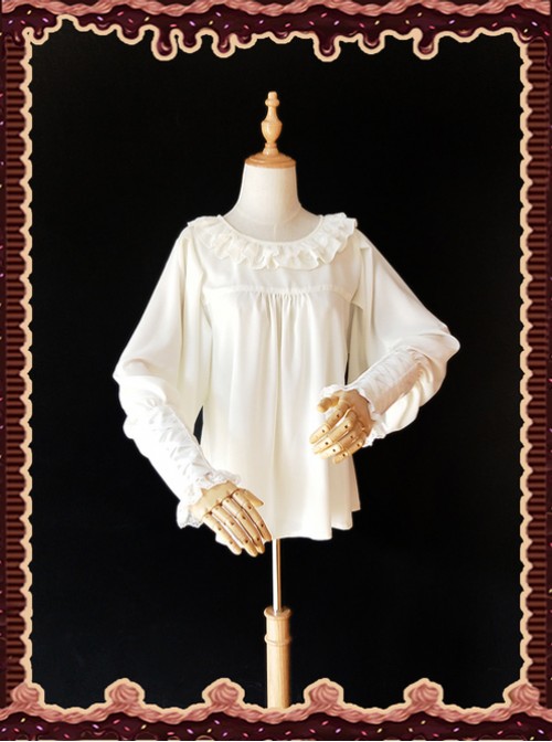 Sugar And Matcha Series Ivory Retro Bats Sleeve Classic Lolita Shirt