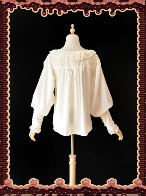 Sugar And Matcha Series Ivory Retro Bats Sleeve Classic Lolita Shirt