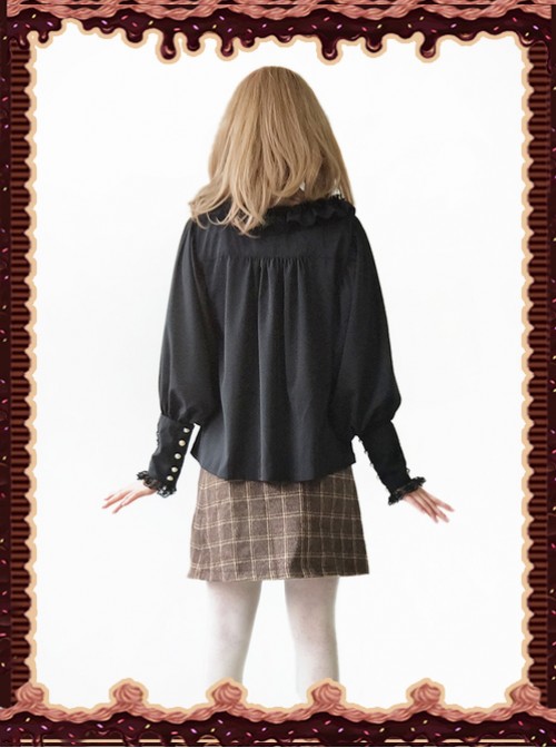 Sugar And Matcha Series Black Retro Bats Sleeve Classic Lolita Shirt