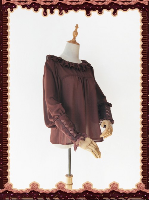 Sugar And Matcha Series Dark Brown Retro Bats Sleeve Classic Lolita Shirt