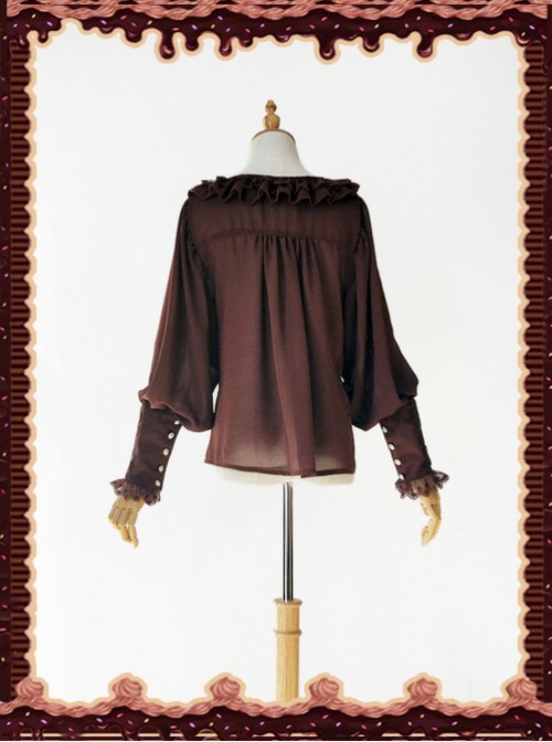 Sugar And Matcha Series Dark Brown Retro Bats Sleeve Classic Lolita Shirt