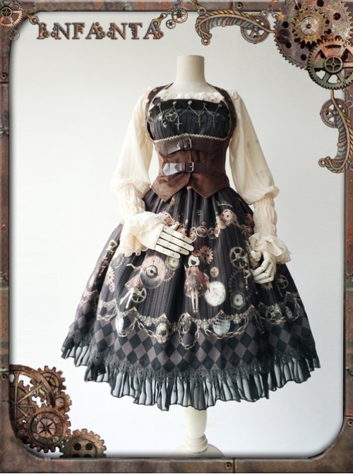 Mechanical Puppet Series Gear Embroidery Apricot Color Punk Lolita Shirt