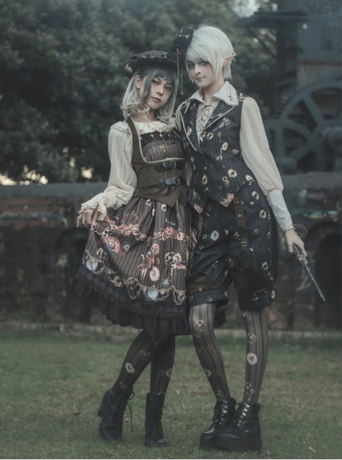 Mechanical Puppet Series Gear Embroidery Apricot Color Punk Lolita Shirt