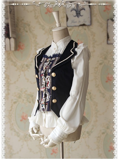 Moon's Elegy Standing Collar Accordion Pleats White Chiffon Long Sleeve Classic Lolita Shirt