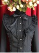 Moon's Elegy Standing Collar Accordion Pleats Black Chiffon Long Sleeve Classic Lolita Shirt