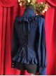 Moon's Elegy Standing Collar Accordion Pleats Dark Blue Chiffon Long Sleeve Classic Lolita Shirt