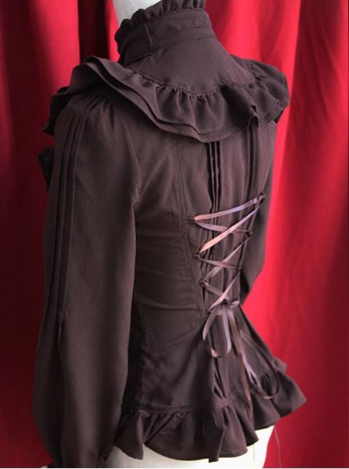 Moon's Elegy Standing Collar Accordion Pleats Brown Chiffon Long Sleeve Classic Lolita Shirt