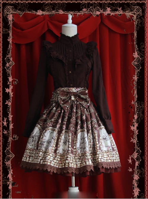 Moon's Elegy Standing Collar Accordion Pleats Brown Chiffon Long Sleeve Classic Lolita Shirt