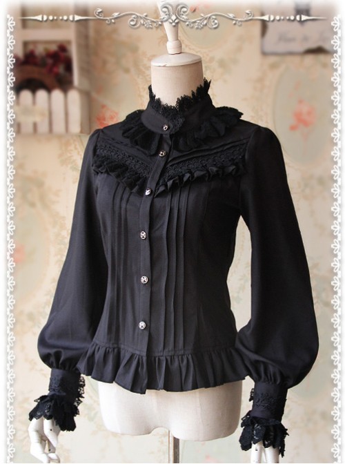 Strong Fragrance Series Thickened Black Chiffon Long Sleeve Classic Lolita Shirt