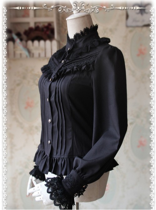 Strong Fragrance Series Thickened Black Chiffon Long Sleeve Classic Lolita Shirt