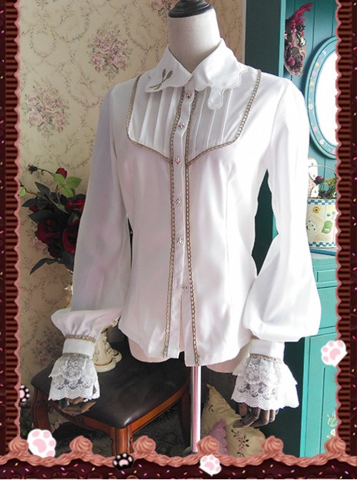 Chocolate Sauce Series Embroidery White Long Sleeve Classic Lolita Shirt