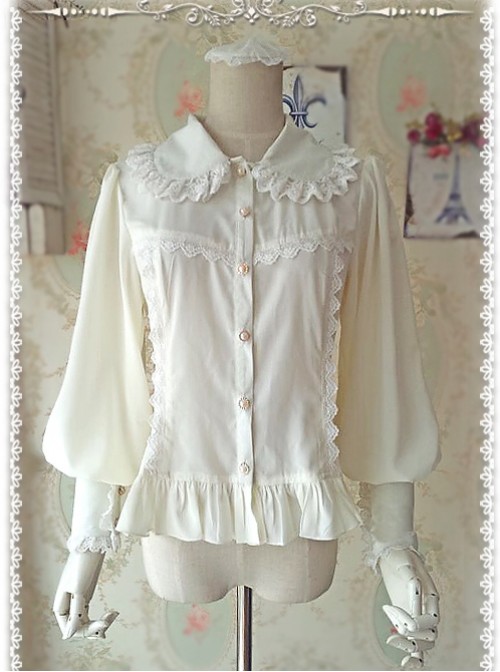 Ordinary Leg-of-mutton Sleeve Milky White Chiffon Classic Lolita Shirt