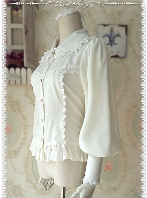 Ordinary Leg-of-mutton Sleeve Milky White Chiffon Classic Lolita Shirt