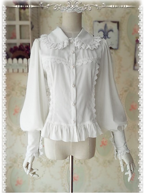 Ordinary Leg-of-mutton Sleeve White Chiffon Classic Lolita Shirt