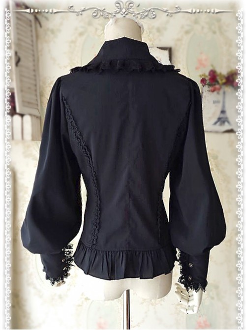 Ordinary Leg-of-mutton Sleeve Black Chiffon Classic Lolita Shirt