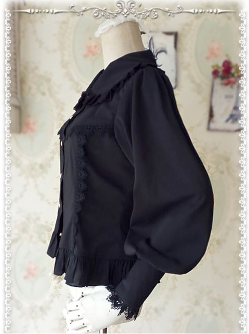 Ordinary Leg-of-mutton Sleeve Black Chiffon Classic Lolita Shirt