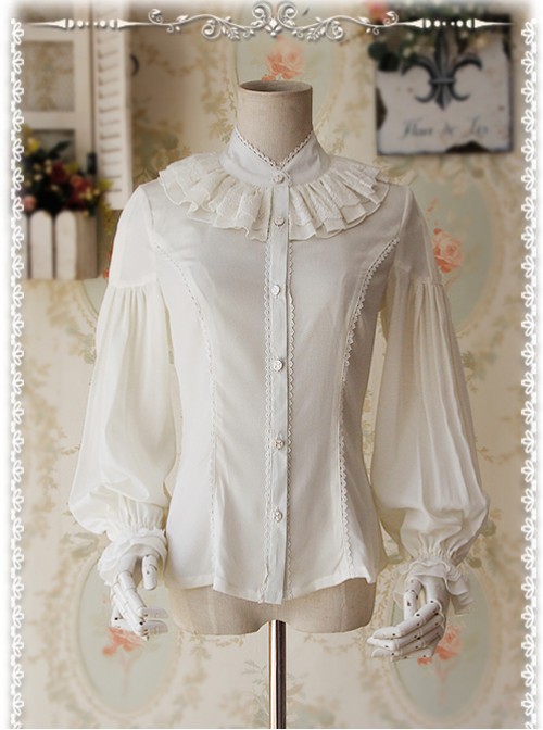 Swan Lake's Love Series Milky White Chiffon Long Puff Sleeve Classic Lolita Shirt