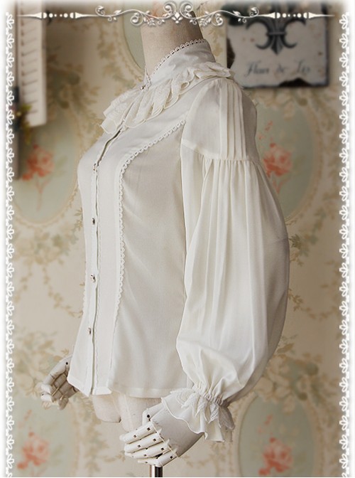 Swan Lake's Love Series Milky White Chiffon Long Puff Sleeve Classic Lolita Shirt