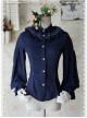 Swan Lake's Love Series Deep Blue Chiffon Long Puff Sleeve Classic Lolita Shirt