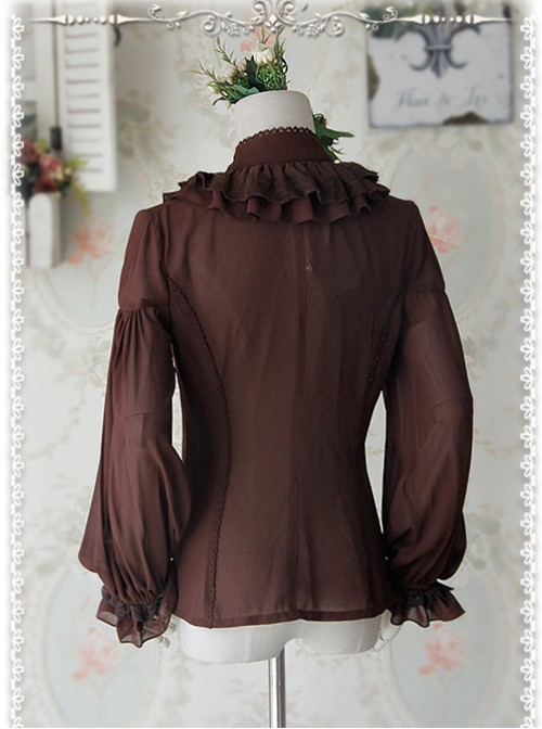 Swan Lake's Love Series Coffee Color Chiffon Long Puff Sleeve Classic Lolita Shirt