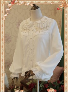 Rose Garden Series White Thickened Chiffon Embroidery Classic Lolita Shirt