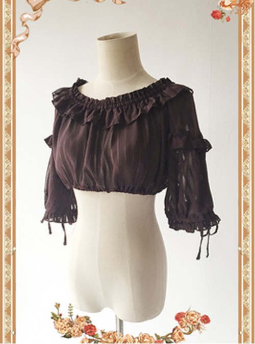 Coffee Color Lovely Puff Sleeve Lolita Super Short Top