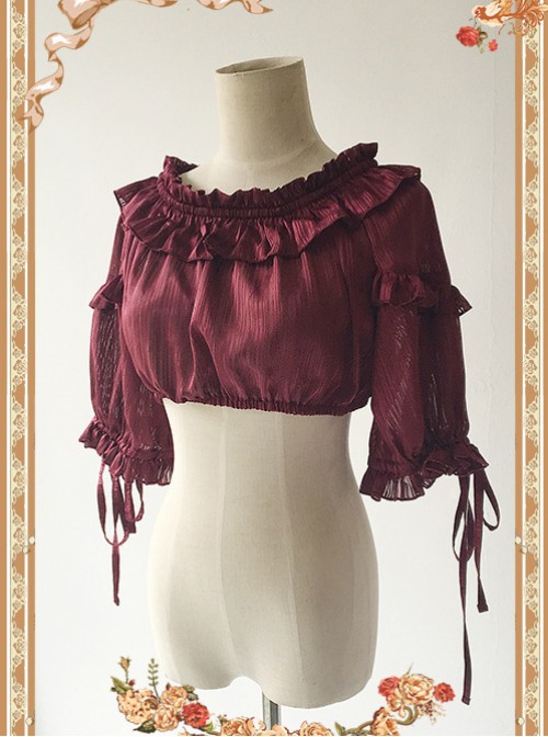 Wine Red Lovely Puff Sleeve Lolita Super Short Top