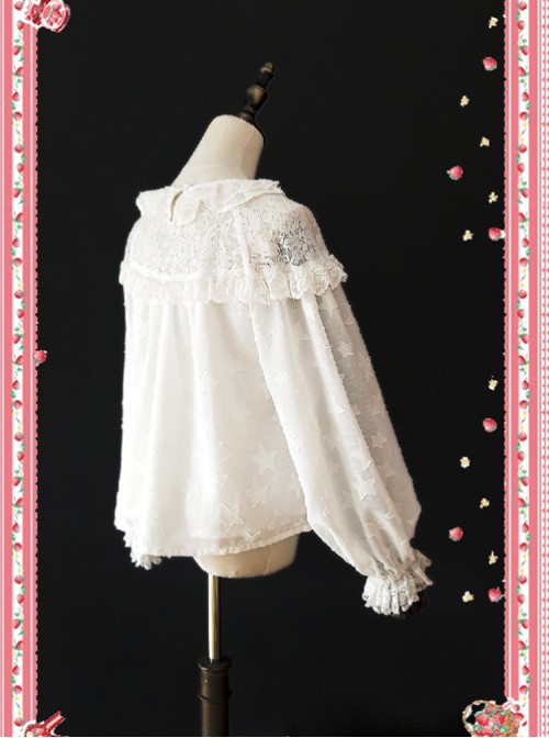 Little Star Hollow Out White Lace Lolita Long Sleeves Shirt