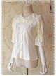 Milky White Glass Striped Doll Collar Lolita Bubble Sleeve Shirt