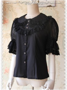 Black Glass Striped Doll Collar Lolita Bubble Sleeve Shirt