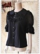 Black Glass Striped Doll Collar Lolita Bubble Sleeve Shirt