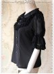 Black Glass Striped Doll Collar Lolita Bubble Sleeve Shirt