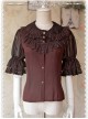 Deep Brown Glass Striped Doll Collar Lolita Bubble Sleeve Shirt