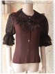 Deep Brown Glass Striped Doll Collar Lolita Bubble Sleeve Shirt