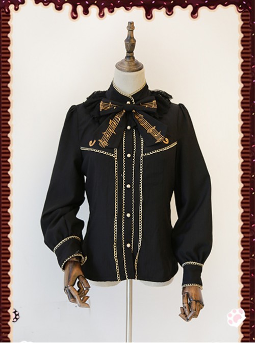 Gold Strings Series Black Thickened Lolita Long Sleeve Shirt