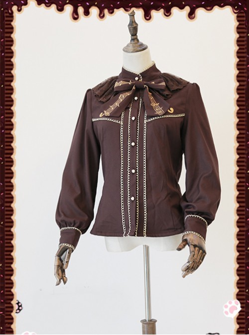 Gold Strings Series Coffee Color Thickened Chiffon Lolita Long Sleeve Shirt