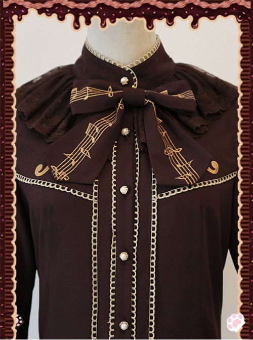 Gold Strings Series Coffee Color Thickened Chiffon Lolita Long Sleeve Shirt