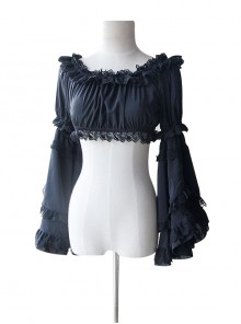 Black Chiffon Lolita Super Short Top With Detachable trumpet Sleeve