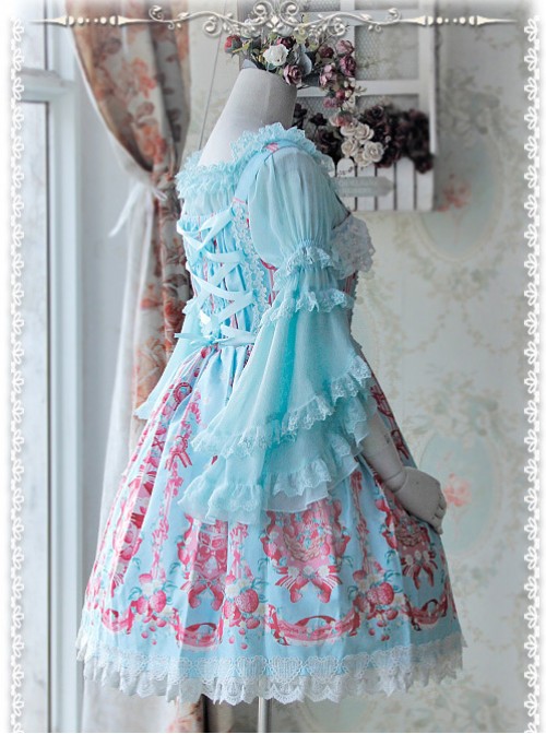 Baby Blue Chiffon Lolita Super Short Top With Detachable trumpet Sleeve